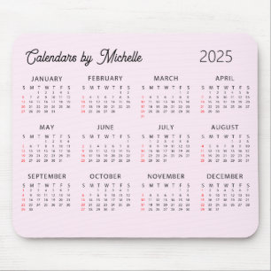 Gepersonaliseerde Naam 2025 Kalender Roze op maat Muismat