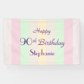 Gepersonaliseerde naam 90e verjaardag Pastel Strip Spandoek (Horizontaal)