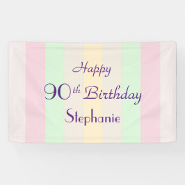 Gepersonaliseerde naam 90e verjaardag Pastel Strip Spandoek