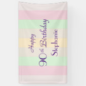 Gepersonaliseerde naam 90e verjaardag Pastel Strip Spandoek (Verticaal)