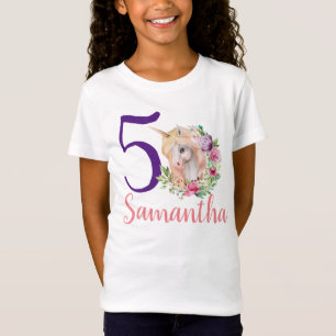 Gepersonaliseerde naam Age Unicorn Floral T-shirt