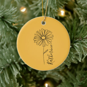 Gepersonaliseerde naam April daisy Geboorte Bloem Keramisch Ornament