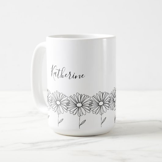 Gepersonaliseerde naam April daisy Geboorte Bloem Koffiemok (Voorkant links)