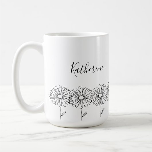 Gepersonaliseerde naam April daisy Geboorte Bloem Koffiemok (Links)
