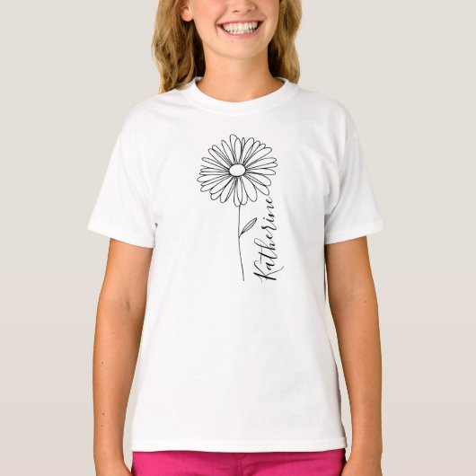 Gepersonaliseerde naam April daisy Geboorte Bloem T-shirt (Voorkant)