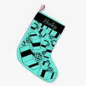 Gepersonaliseerde naam Aqua Black Gifts Pattern Kleine Kerstsok (Voorkant (Hangend))
