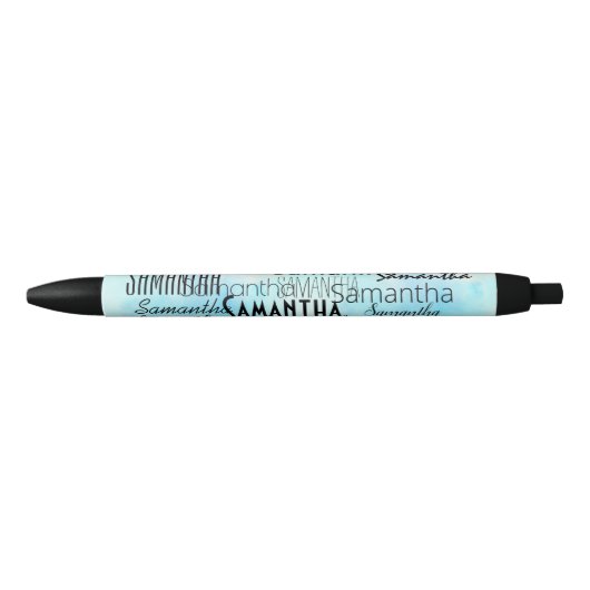 Gepersonaliseerde naam Aqua Blue White Zwarte Inkt Pen (Voorkant)
