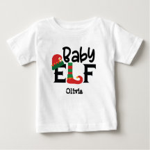 Gepersonaliseerde Naam Baby Elf Kerst T-shirt
