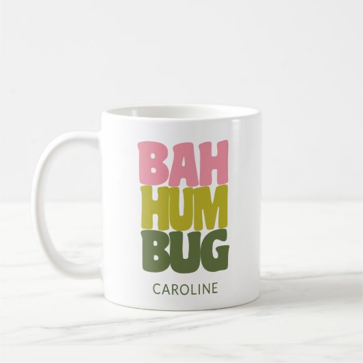 Gepersonaliseerde naam Bah Humbug Christmas Quote Koffiemok (Links)