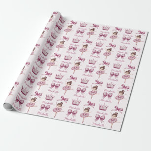 Gepersonaliseerde Naam Ballet Ballerina Roze Patro Cadeaupapier