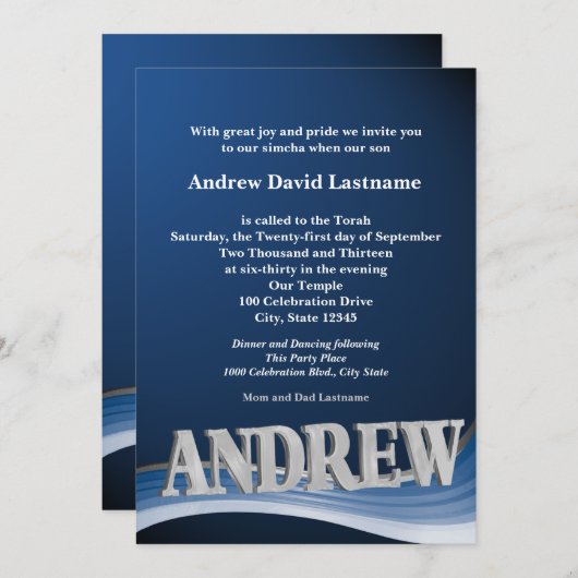Gepersonaliseerde naam Bar Mitswa Kaart (Voorkant / Achterkant)