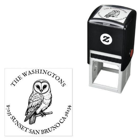 Gepersonaliseerde naam Barn Owl Retour Adres Stamp Zelfinktende Stempel (In situ)