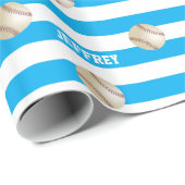 Gepersonaliseerde Naam Baseball Blauw & Wit Cadeaupapier (Rol Hoek)