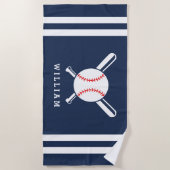 Gepersonaliseerde naam Baseball Navy Blue Stripes Strandlaken (Voorkant)