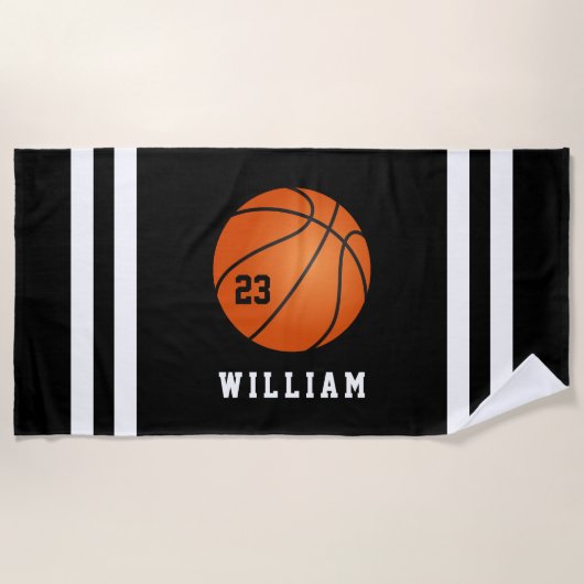 Gepersonaliseerde naam Basketbal Black Stripes Strandlaken (Voorkant)