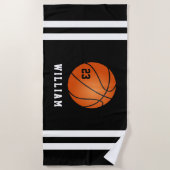 Gepersonaliseerde naam Basketbal Black Stripes Strandlaken (Voorkant)