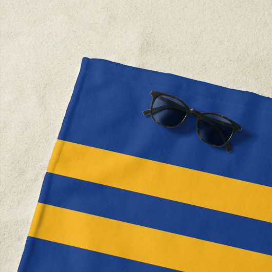 Gepersonaliseerde naam Basketbal Blauwe Gele Strep Strandlaken (In situ)