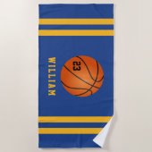 Gepersonaliseerde naam Basketbal Blauwe Gele Strep Strandlaken (Voorkant)