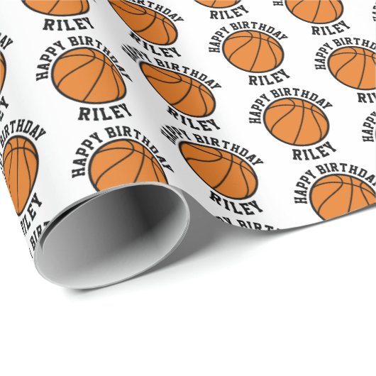 Gepersonaliseerde naam Basketbal Happy Birthday Cadeaupapier (Rol Hoek)