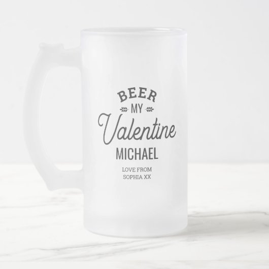 Gepersonaliseerde naam Beer My Valentijn Love Glas Matglas Bierpul (Links)