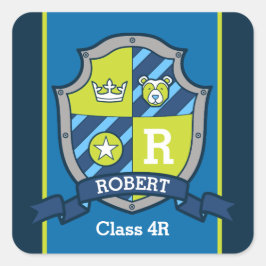 Gepersonaliseerde naam beer ridders schild school vierkante sticker