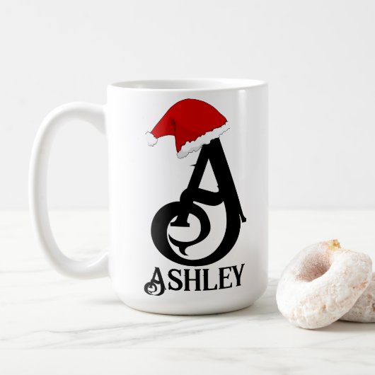 Gepersonaliseerde naam belettering, monogram Kerst Koffiemok (Met donut)