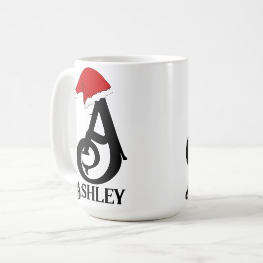 Gepersonaliseerde naam belettering, monogram Kerst Koffiemok (Voorkant links)