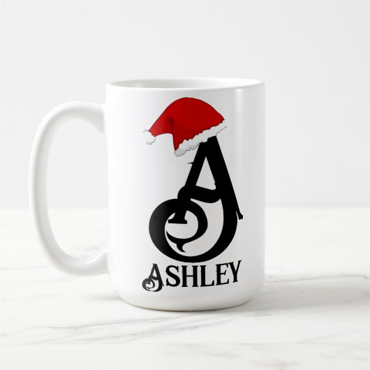 Gepersonaliseerde naam belettering, monogram Kerst Koffiemok (Links)