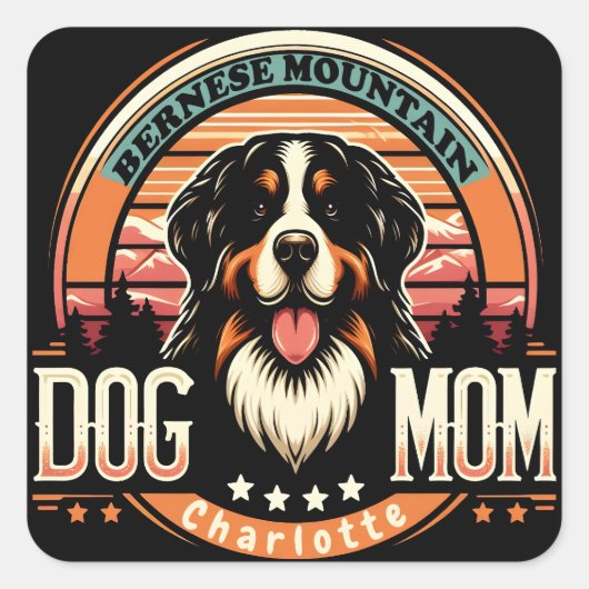 Gepersonaliseerde naam Berner Mountain Dog Mom  Vierkante Sticker (Voorkant)