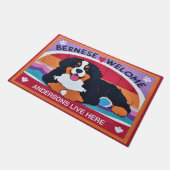 Gepersonaliseerde naam Berner Mountain Dog Welkom Deurmat (Schuin)