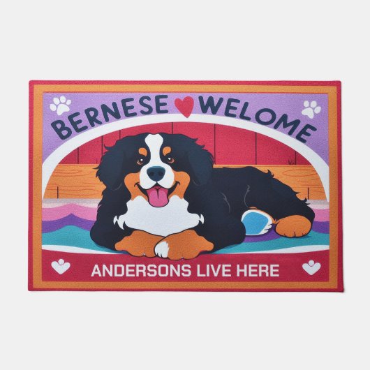 Gepersonaliseerde naam Berner Mountain Dog Welkom Deurmat (Voorkant)