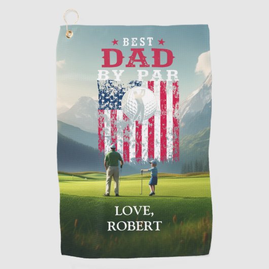 Gepersonaliseerde naam Best Dad van Par Golfhanddoek (Voorkant)