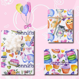 Gepersonaliseerde naam Birthday Balloons Cake Gift Inpakpapier Vel
