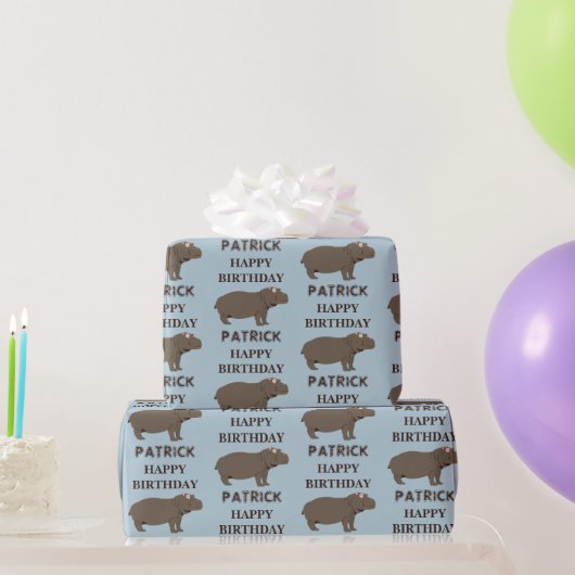 Gepersonaliseerde naam Birthday Hippopotamus Hippo Cadeaupapier (Feestgeschenken)