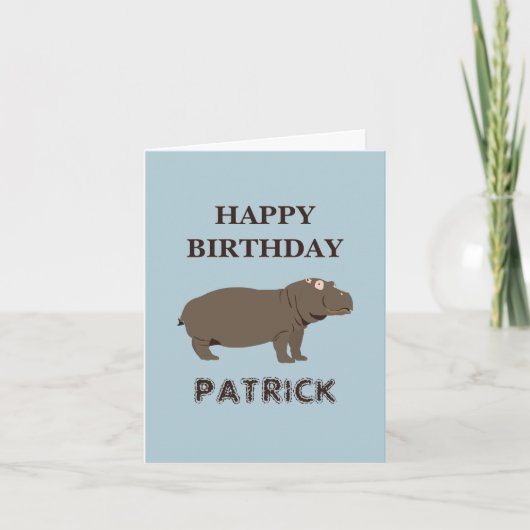 Gepersonaliseerde naam Birthday Hippopotamus Hippo Kaart (Voorkant)