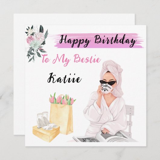 Gepersonaliseerde Naam Birthday Kaart voor Beste V (Voorkant / Achterkant)