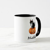 Gepersonaliseerde naam Black Cat & Pumpkin Hallowe Mok (Voorkant rechts)