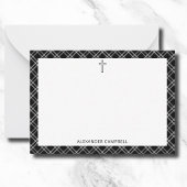 Gepersonaliseerde naam Black Plaid Christelijk Cro Notitiekaartje