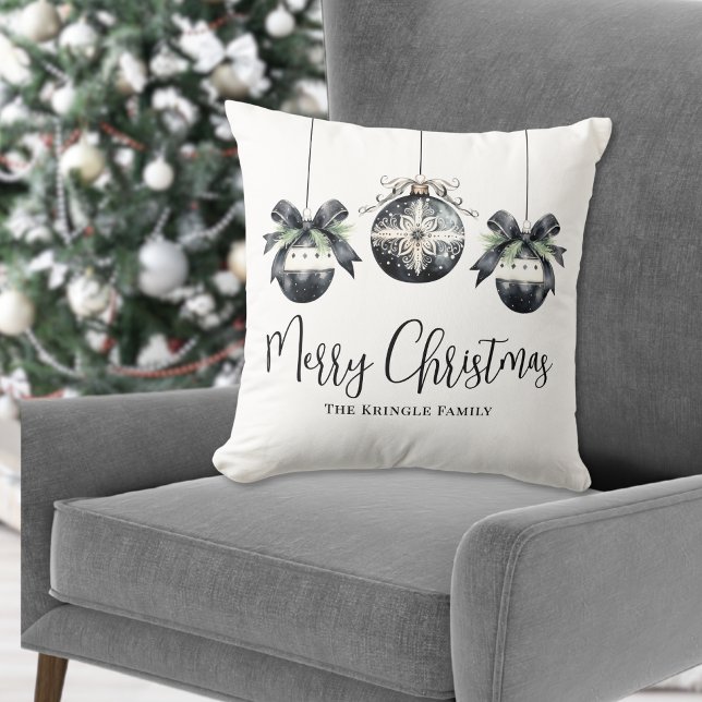 Gepersonaliseerde naam Black White Christmas Kussen (Personalized Name Black White Christmas Throw Pillow )