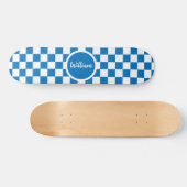 Gepersonaliseerde Naam blauw en wit Checkerboard Persoonlijk Skateboard (Horizontaal)