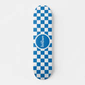 Gepersonaliseerde Naam blauw en wit Checkerboard Persoonlijk Skateboard (Voorkant)