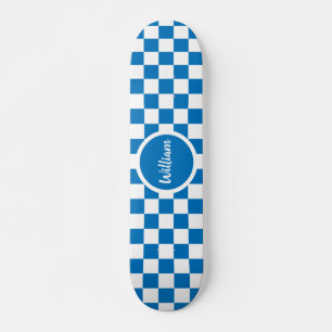 Gepersonaliseerde Naam blauw en wit Checkerboard Persoonlijk Skateboard