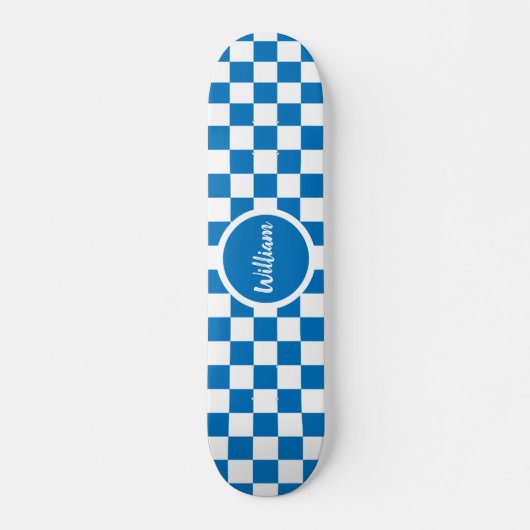 Gepersonaliseerde Naam blauw en wit Checkerboard Persoonlijk Skateboard (Voorkant)