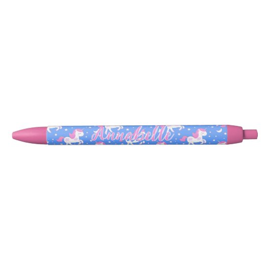 Gepersonaliseerde naam, blauw met roze witte eenho zwarte inkt pen (Voorkant)