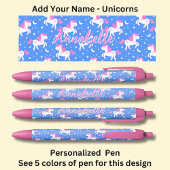 Gepersonaliseerde naam, blauw met roze witte eenho zwarte inkt pen