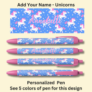 Gepersonaliseerde naam, blauw met roze witte eenho zwarte inkt pen