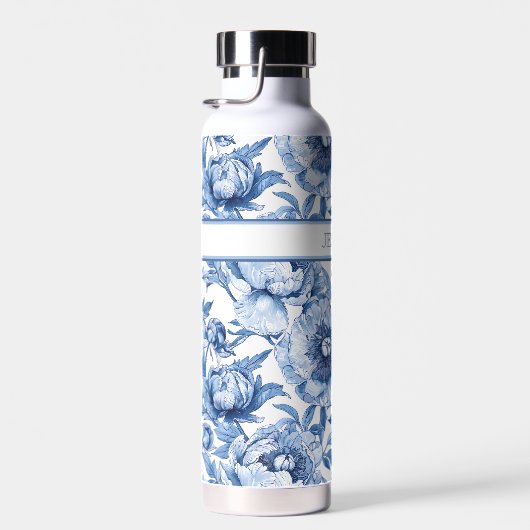 Gepersonaliseerde Naam Blauwe Bloemen Reizen Bloem Waterfles (Rechts)