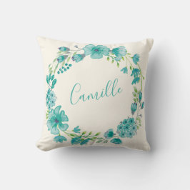 Gepersonaliseerde Naam Blauwe Bloemenkrans Home De Kussen