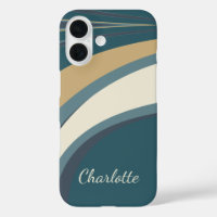 Gepersonaliseerde naam Blauwgroen beige retro Abst
