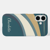 Gepersonaliseerde naam Blauwgroen beige retro Abst Case-Mate iPhone Case (Achterkant (horizontaal))